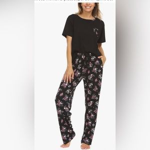 Flora  Nikrooz women’s 2pcs short sleeve top & pant pajama set medium black